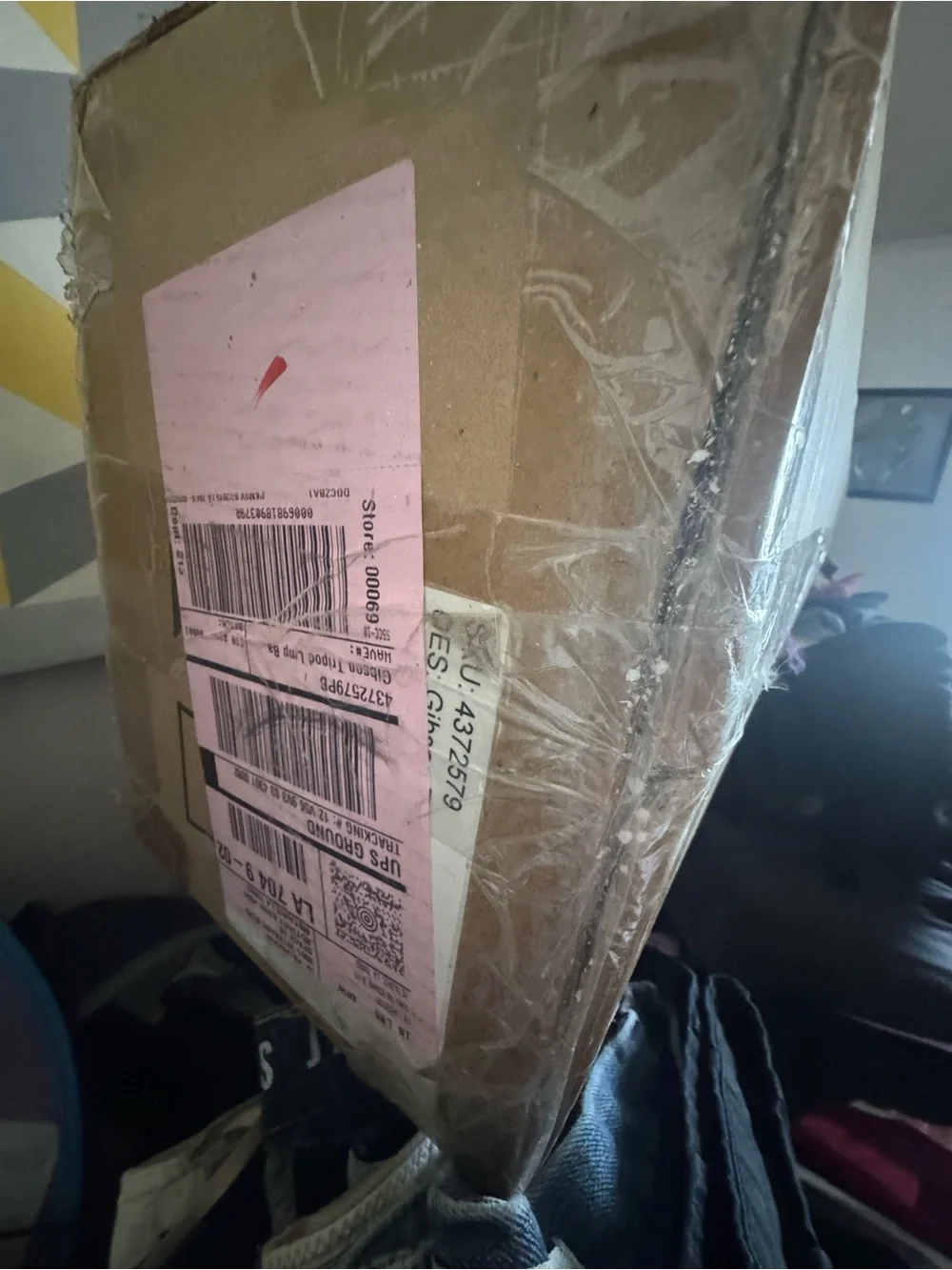Pottery Barn Gibson tripod floor lamp base bronze shade is not included.